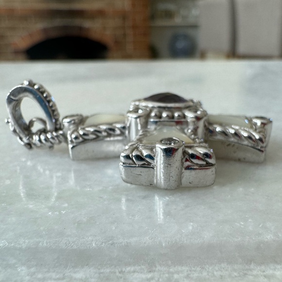 Judith Ripka Sterling Silver Mother Of Pearl & Amethyst Cross Enhancer Pendant - Picture 5 of 11